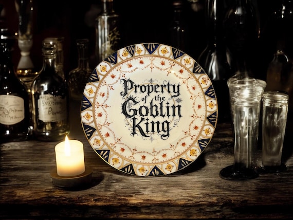 Property of the Goblin King Plate – Vintage Crackpottery with stand