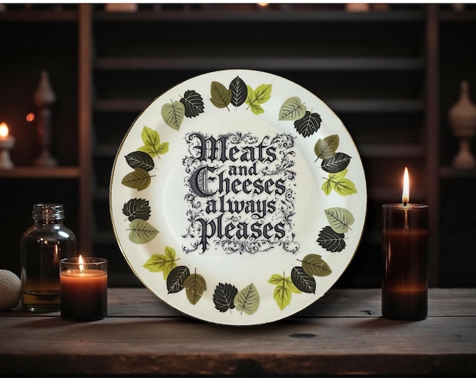 Meats and Cheeses Always Pleases Plate – Vintage Crackpottery with stand