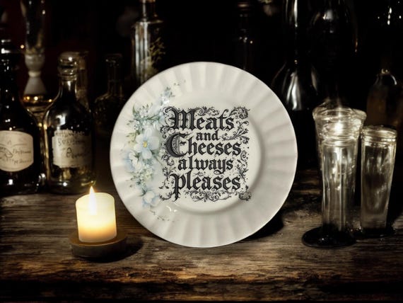Meats and Cheeses Always Pleases Plate – Vintage Crackpottery with stand