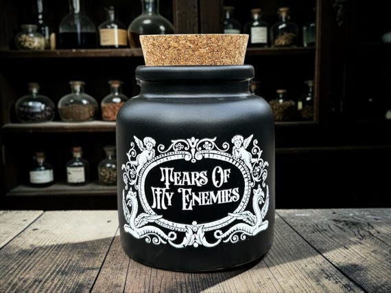 Tears of My Enemies Apothecary Jar – Gothic Storage Jar – Dark Humour Kitchen Decor – Alternative Gift
