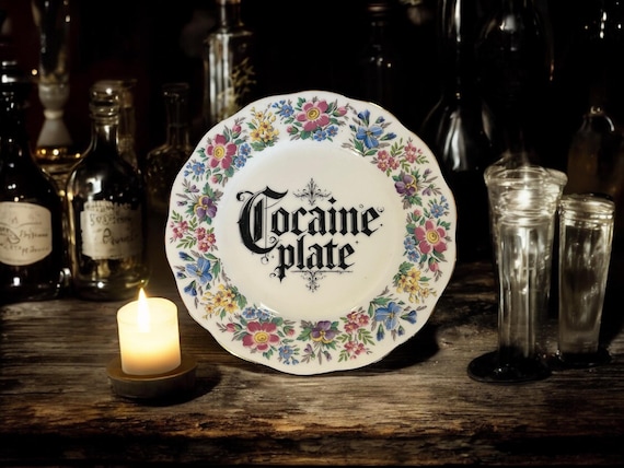 Cocaine plate, vintage plate with stand