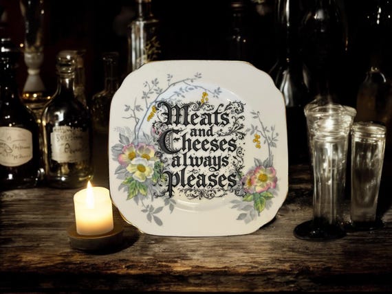 Meats and Cheeses Always Pleases Plate – Vintage Crackpottery with stand