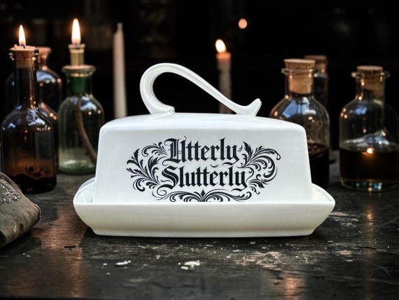 Utterly Slutterly Butter Dish Funny Rude Kitchen Decor Inappropriate Butter Dish with Lid Adult Humour Kitchenware Novelty Kitchen Gift