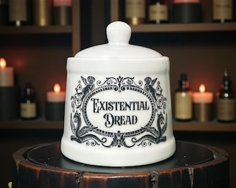 Existential Dread white apothecary jar pot