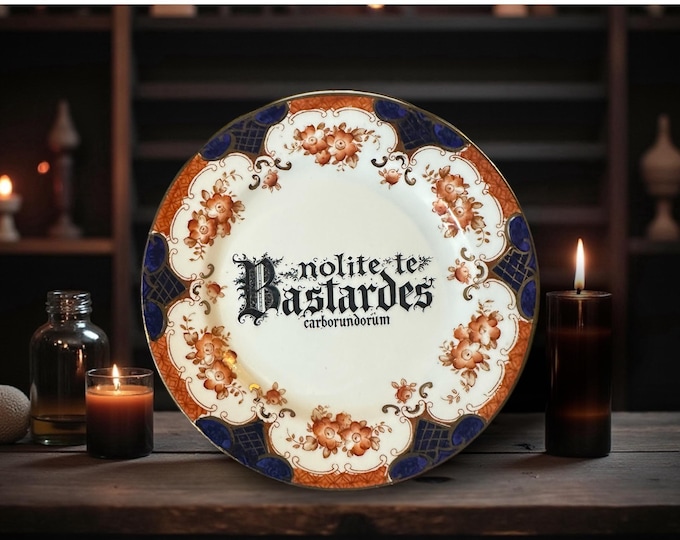 Nolite te bastardes carborundurm, vintage plate with stand