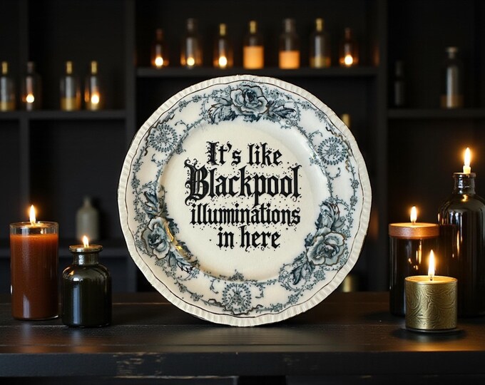 It's like blackpool illuminations in here, vintage plate with stand