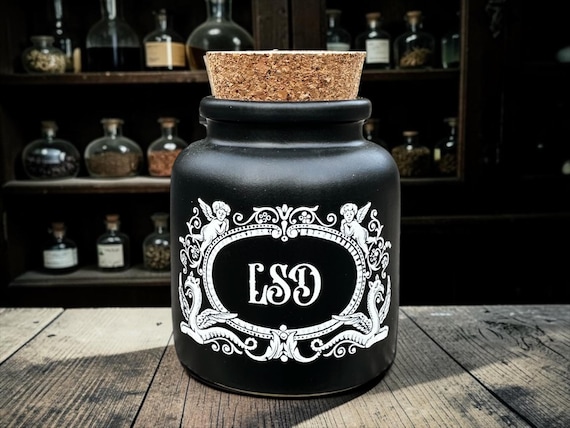 LSD Cork Lid Jar – Apothecary Style Pot – Moody Alternative Decor