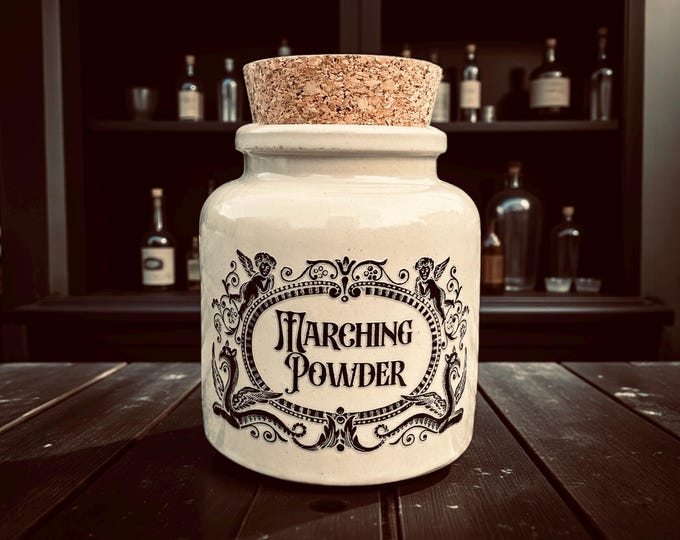 Marching Powder Stoneware apothecary jar