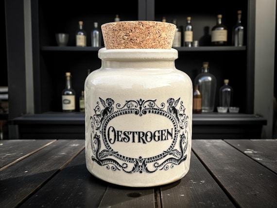 Oestrogen stoneware apothecary jar