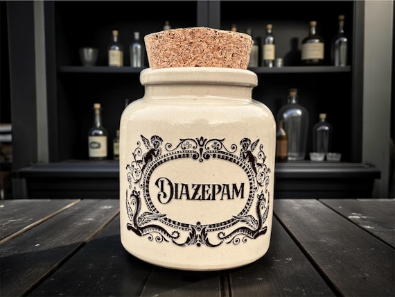 Diazepam Stoneware Jar | Funny Mental Health Decor | Statement Storage | Novelty Gift