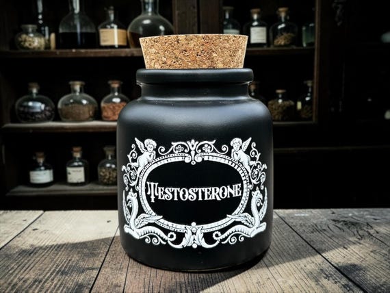 Testosterone Apothecary Jar – Funny Dark Humour Storage Jar – Gothic Bathroom Decor