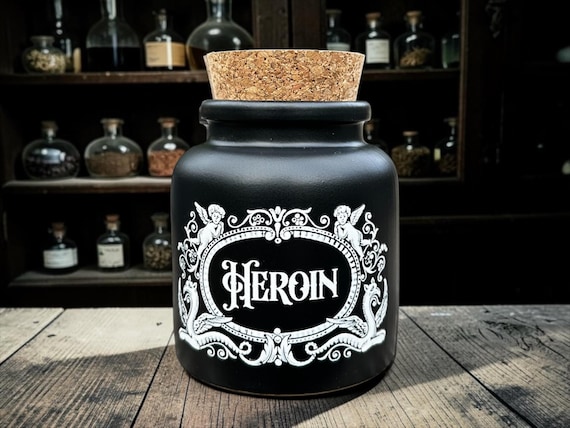 Heroin Apothecary Jar – Gothic Storage Jar – Dark Humour Decor – Alternative Gift