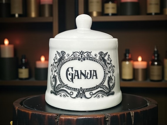 Ganja white apothecary jar pot