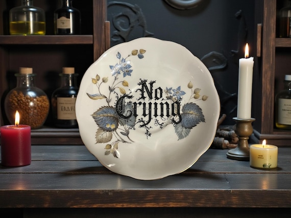 No Crying | Vintage Sarcastic Saucer | Dark Humour Decor | 13cm