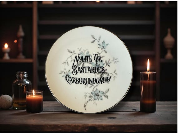 Nolite te bastardes carborundurm, vintage plate with stand