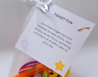 Fidget Toy Calming Kit: Stress Relief Spinner, Bubbles, Star & String