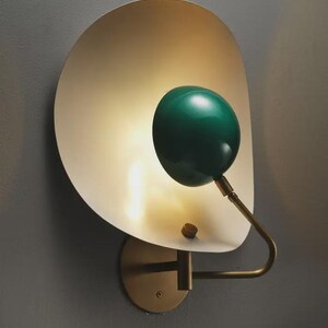 Handmade Brass Wall Sconce with Green Globe - Mid-Century Modern Lighting