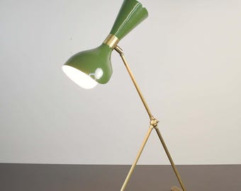 Mid Century Modern Brass Desk Lamp: Adjustable Double Cone Shade
