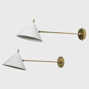Handmade Brass Wall Sconce Light  Mid Century Modern Adjustable Cone Lamp Vintage Stilnovo Wall Light for Bedroom, Living Room