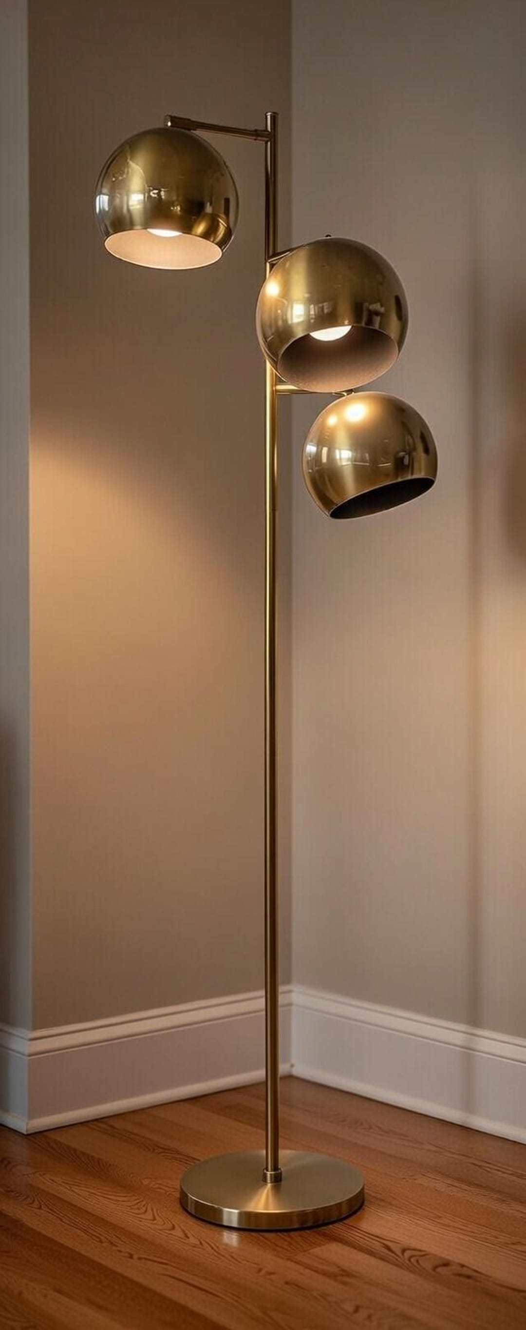 Mid Century Modern Brass Globe Floor Lamp, Triple Shade Standing Light ...