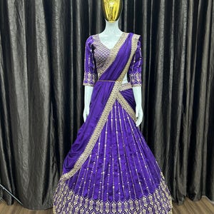Purple Party Wear lehenga choli for woman Embroidered Lengha Choli Bridal Ghagra Choli Bridesmaids  Reception lehenga South Indian Lehenga