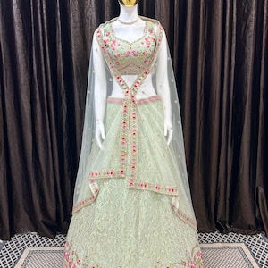 Pastel Green Lehenga Choli For Women Indian Wedding Party Wear Chaniya Choli Mehendi Wear Ghagra Choli Bridesmaids Ready Made Lahnga Choli