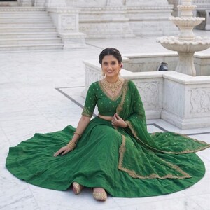 Mehendi Green Silk Lehenga Choli for Woman : Designer Sequence Work Blouse With sequin work lehenga And Dupatta for woman