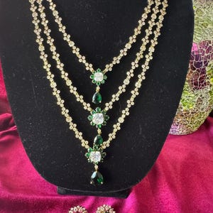Emerald CZ Diamond Long Necklace: Bollywood Bridal Jewelry Set
