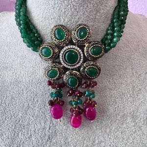 Emerald Ruby Choker necklace South Indian necklace Gold Plated Beaded choker with matching earrings Indian choker set Festive choker