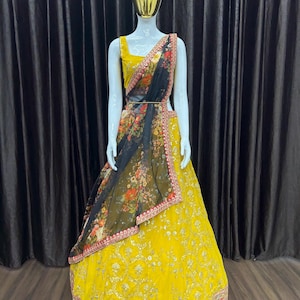 Haldi Georgette lehenga choli for woman Embroidered Lengha Choli Party Wear Ghagra Choli Bridesmaids Lehnga Indian Bridal lehenga Festive