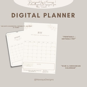 Hijri / Gregorian Monthly Planner | Islamic Floral Calendar PDF | Printable Editable Digital Planner for Tablet & Ramadan Prep