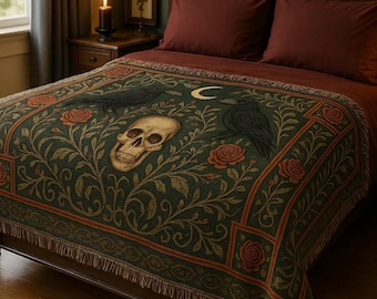 Geweven deken Gothic Skull & Raven: Dark Academia-decor