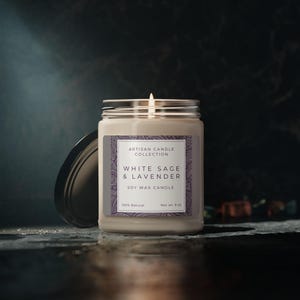 White Sage & Lavender Soy Candle: Aromatherapy Scented Candle