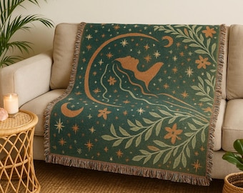 Manta tejida de diosa: manta bohemia celestial, tapiz de bruja