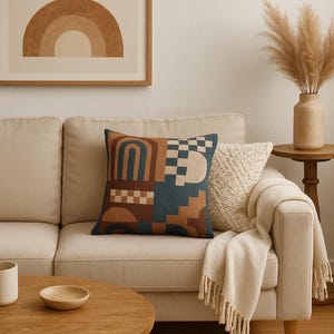 Geometric Modern Woven Pillow, Modern Style, Cottage Core Decorative Cushion, Home Accent, Throw Pillow, Living Room Decor, Bedroom Pillow,