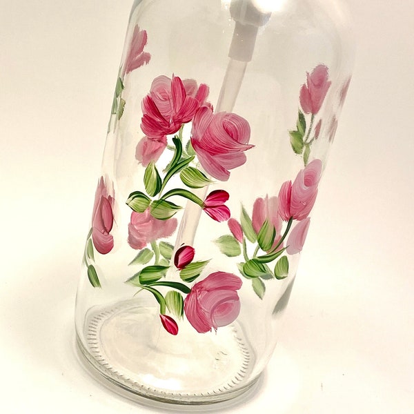 Hand Painted Soap Dispenser: Shabby Chic Pink Roses