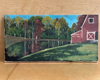 Virginia Farm Oil Painting: Red Barn Fall Landscape