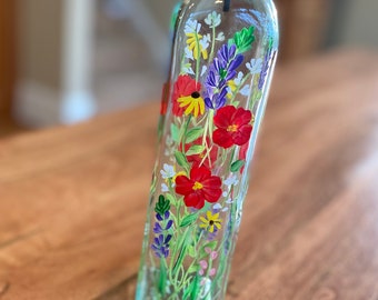 Hand Painted Floral Oil and Vinegar Bottle - Kitchen Decor