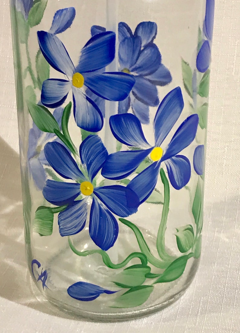 Hand painted soap dispenser blue flowers, painted soap dispenser, wildflowers, bathroom soap dispenser, dish soap bottle image 2