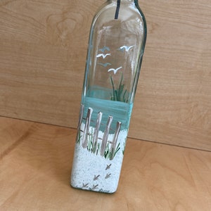 Hand painted Oil and vinegar bottle for beach, painted bottle sand dunes, kitchen decor for beach house, painted bottle for kitchen soap