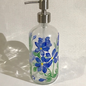 Hand painted soap dispenser blue flowers, painted soap dispenser, wildflowers, bathroom soap dispenser, dish soap bottle image 4