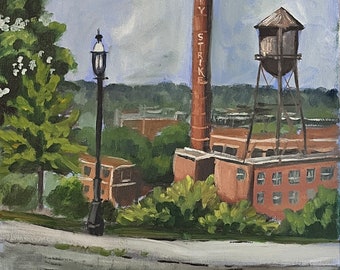 Plein air painting from Libby Hill, Richmond Virginia, industriall landscape, small oil painting
