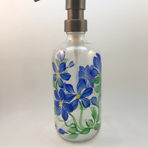 Hand painted soap dispenser blue flowers, painted soap dispenser, wildflowers, bathroom soap dispenser, dish soap bottle image 6