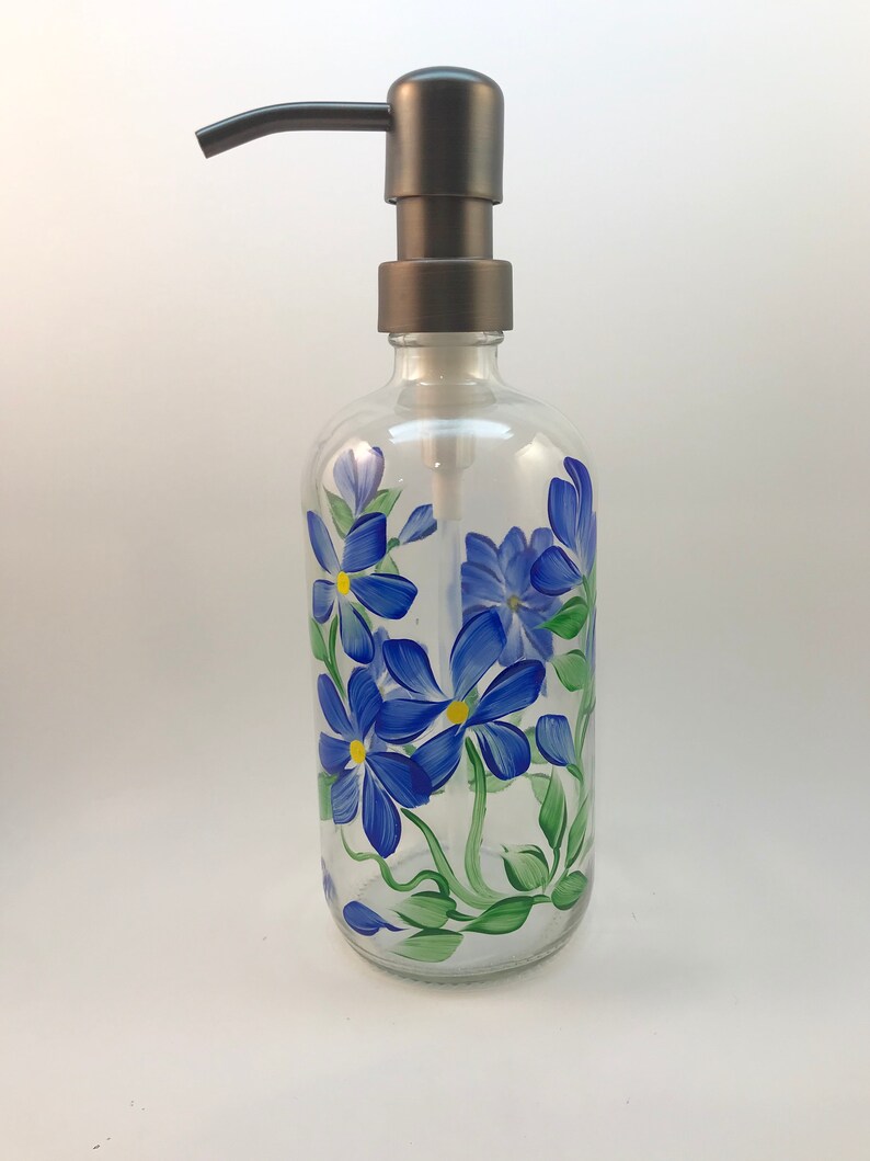 Hand painted soap dispenser blue flowers, painted soap dispenser, wildflowers, bathroom soap dispenser, dish soap bottle image 6