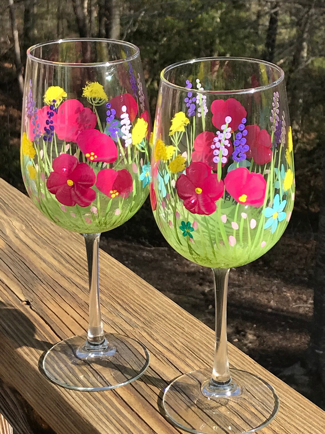 Hand Painted Wine Glasses With Flowers Floral Wine Glass Etsy