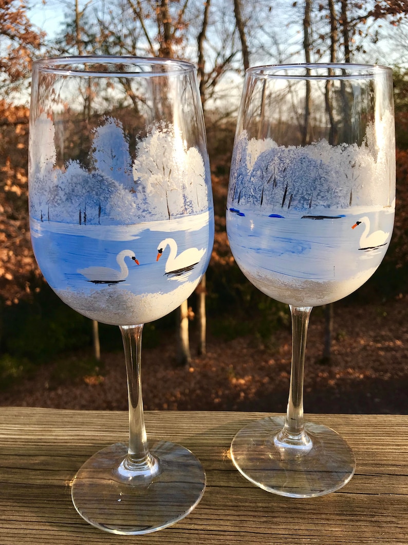 Hand painted wine glasses winter painted wine glass snow Etsy