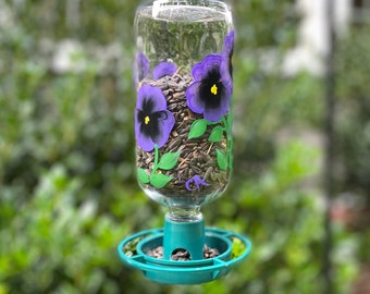 Hand painted glass bird feeder, bird feeder for small birds, floral bird feeder, garden decoration, finch chickadee nuthatch titmouse feeder