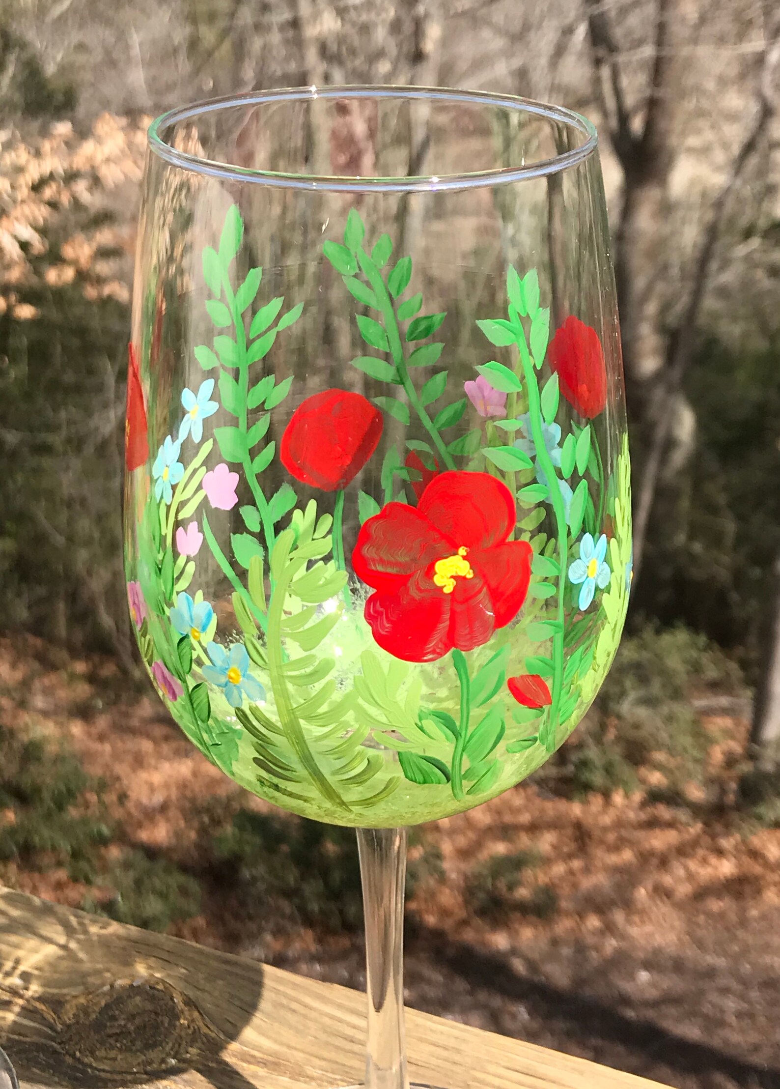 Hand Painted Wine Glasses Spring Flowers Floral Wine Glass Etsy
