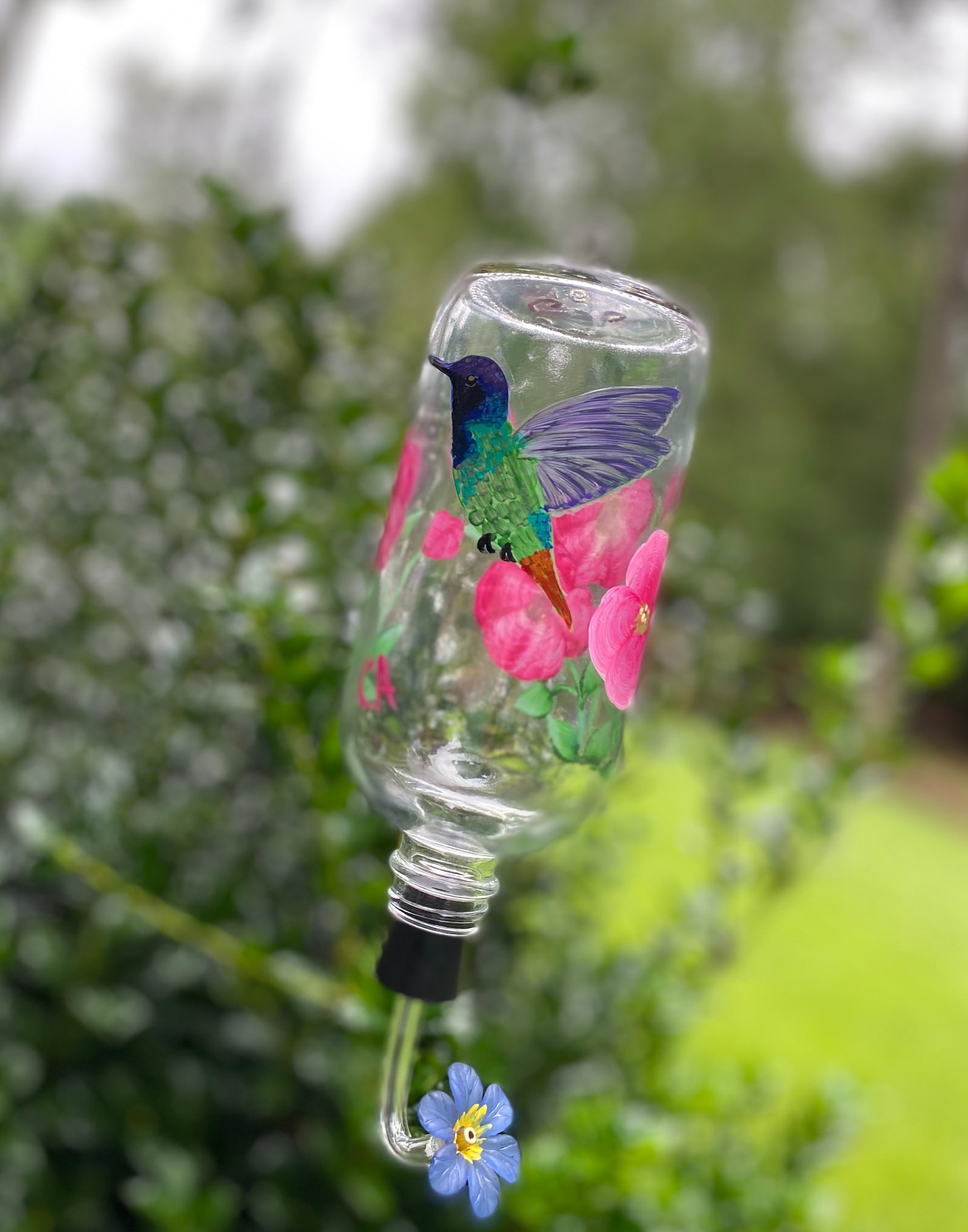 Hand Painted Glass Hummingbird Feeder Nectar Bird Feeder Etsy