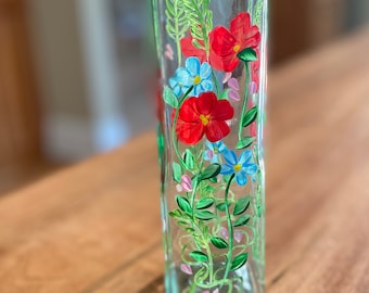 Hand Painted Floral Oil and Vinegar Bottle: Kitchen Decor Soap Dispenser